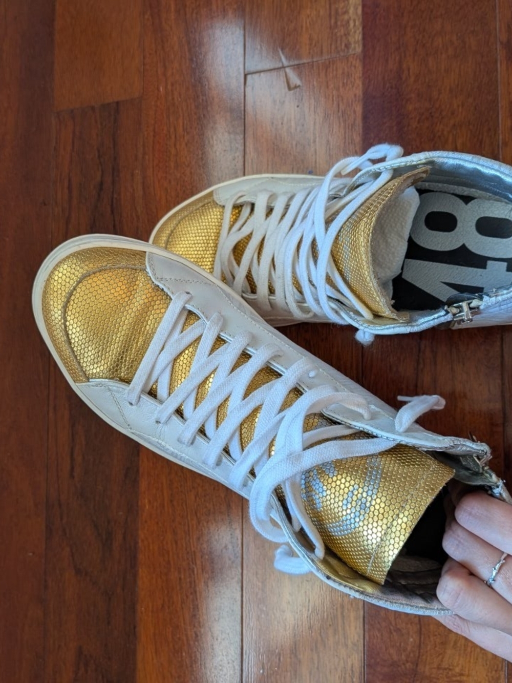 P448 Gold and White High-Top Sneakers